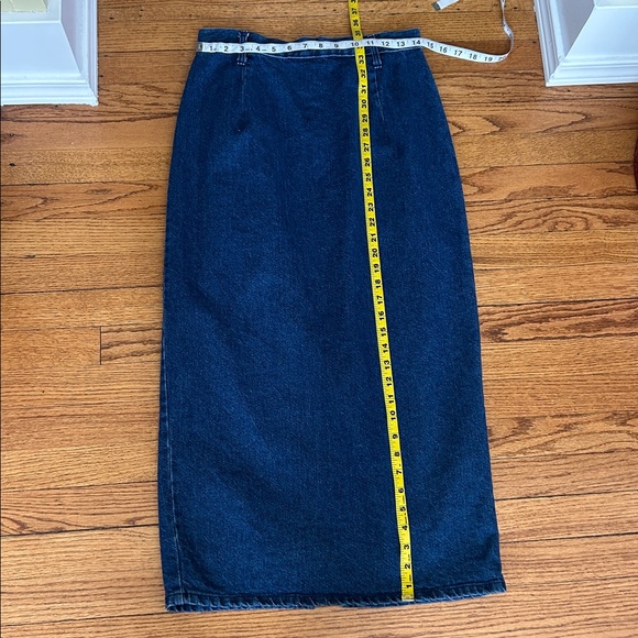 VINTAGE 80s High-Waist Denim Pencil Skirt Midi Length - Picture 8 of 10
